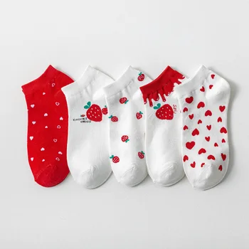 Cartoon ponožky roztomilý členok jahoda sokken japonsko módny návrhár calcetines harajuku chaussette femme ženy bavlna zábavné meias