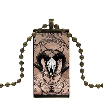 Klasické Satan Pentagram Okultné Zlo Pre Ženy Vintage Vyhlásenie Dizajn A Módne Retro Glass Ženy Obdĺžnik Náhrdelník Prívesky