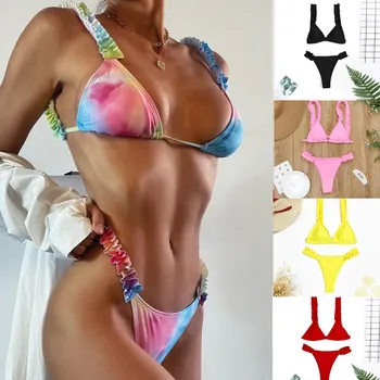 Bikini 2021 Žena, Nové Flounced Sexy Bikiny nastaviť Nízkym pásom dámske Plavky Bikiny Push Up plavky Trojuholník Plavky Žena