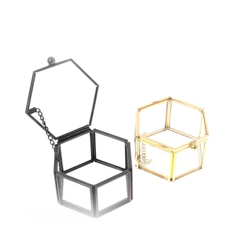 1PC Tvorivé Prázdne Geometrické Sklo Šperky Box Šperky Organizovať Držiteľ Krúžok Box Gold Čierna Farba, Šperky Skladovanie Svadobný Dar