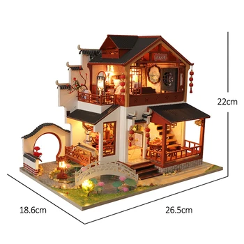Diy Drevené Miniatúrny Domček Pre Bábiky Auta Čínsky Stavebný Zostaviť Model Hračka Dom Deti Narodeninám Nábytok Doll House Pre Dospelých