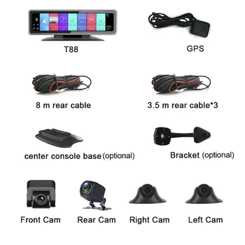 4G Android 9.0 Auta DVR Kamera Dash Cam Auto videorekordér 360 Panaromic Fotoaparát Spätné Zrkadlo 4 CHs WiFi ADAS GPS Navigácie