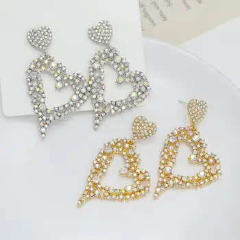 AENSOA Veľké Módne Crystal Dvojité Srdca Náušnice Ženy Dlho Bling Drop Náušnice Drahokamu Prívesok Náušnice 2021 Trend Šperky