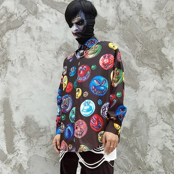 2021 Harajuku Pánske Tričká, Gotické Joker Tvár Tlačidlo Tlačiť Nadol Longsleeve Tričko Pre Mužov Streetwear Módy Havajskej Pláži Topy