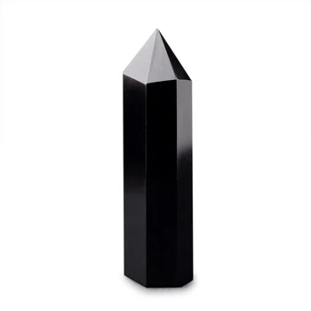 Prírodné Obsidian Čierny Obelisk Veža Quartz Stone Bod Šesťhranné Prútik HFD889