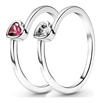 Autentické 925 Sterling Silver Ring Červená Sklápací Srdce Solitaire Krúžok S Kryštálmi Pre Ženy Darček K Narodeninám Pandora Šperkov