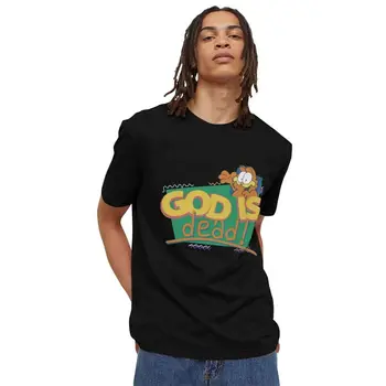 Vtipné Boh Je Mŕtvy T Shirt Mužov Bavlna Tees Garfield Tričká Krátky Rukáv Mestskej Streetwear Módy T-shirt Oblečenie Merch Darček