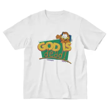 Vtipné Boh Je Mŕtvy T Shirt Mužov Bavlna Tees Garfield Tričká Krátky Rukáv Mestskej Streetwear Módy T-shirt Oblečenie Merch Darček