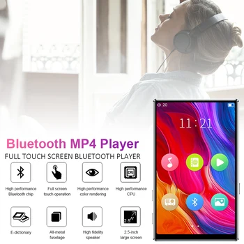 MP4 Bluetooth-kompatibilné 5.0 Lossless MP4 Prehrávač, Prenosný Audio prehrávač Walkman S FM Rádio, Hlasový Záznamník MP4 Hudby Playe HD Displej