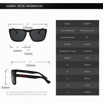 DUBERY Dizajn Značky Polarizované slnečné Okuliare Mužov Drving Odtiene Muž Slnečné Okuliare Pre Mužov Lete Námestie Okuliarov Oculos 730