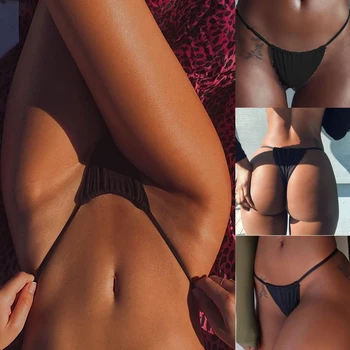 Horúce Brazílsky Cheeky Bikini Bottom 2018 Ženy Čierne Tangá Kúpaní Strappy Zadok Krátky Scrunch S Uväzovaním Za Reťazec Micro Nohavičky