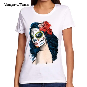 Deň Mŕtvych La Calavera cukru lebky t-shirt ženy lete nová biela bežné sladké kawaii Mexiko umenie Žena t tričko