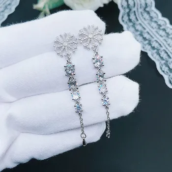 Luxusné Snowflake Visieť Náušnice pre Ženy Vynikajúce Dlhé Strapec AAA Zirkón Svadobné Zapojenie Strana Šperky Náušnice