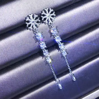 Luxusné Snowflake Visieť Náušnice pre Ženy Vynikajúce Dlhé Strapec AAA Zirkón Svadobné Zapojenie Strana Šperky Náušnice