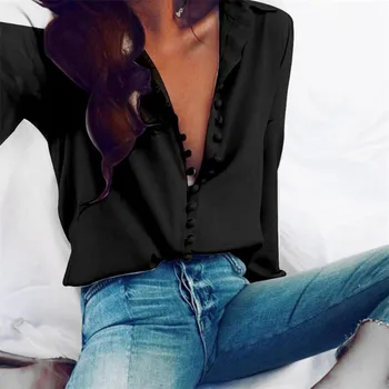 Tričko dámske Topy Jar Elegantné Módne Pevné Tlačidlo Ženy, Blúzky, tvaru, Dlhý Rukáv Turn-Dole Voľné Office Lady pre Odevy