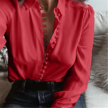 Tričko dámske Topy Jar Elegantné Módne Pevné Tlačidlo Ženy, Blúzky, tvaru, Dlhý Rukáv Turn-Dole Voľné Office Lady pre Odevy