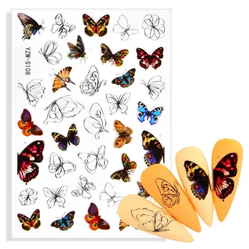 1pcs Plastický Nechty, Nálepky 3D Gotický Kvet, Listy Motýľ Jazdec, Lepidlo na Nechty, Obtisky pre Nail Art DIY Vody Prenos Nálepky