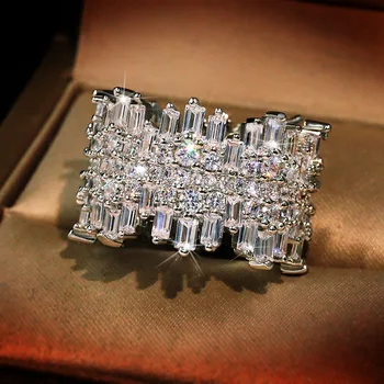 QTT Luxusné 925 Sterling Silver Ring Svadobné Kapela Promise Ring Pre Ženy White Crystal Svadobné Šperky Veľký Darček Pre Dámy