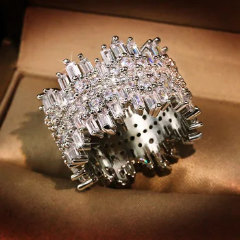 QTT Luxusné 925 Sterling Silver Ring Svadobné Kapela Promise Ring Pre Ženy White Crystal Svadobné Šperky Veľký Darček Pre Dámy