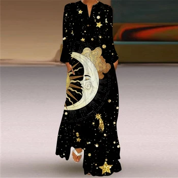 WAYOFLOVE Nové 3D Butterfly Tlač Čierne Šaty 2021 Vintage Bežné Dlhý Rukáv Elegantné Šaty Žena Župan Jeseň Dlhé Šaty Ženy