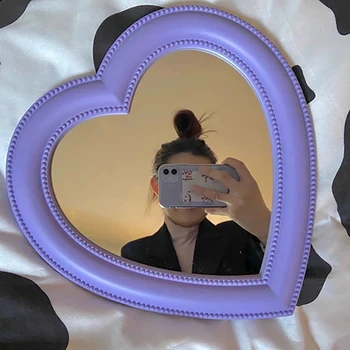 Kórejský Štýl Stene Visí Láska Srdce Zrkadlo Ploche Make-Up Zrkadlo S Dvojakým Použitím, Zrkadlo Na Líčenie Dievča Izba Dekorácie V Tvare Srdca