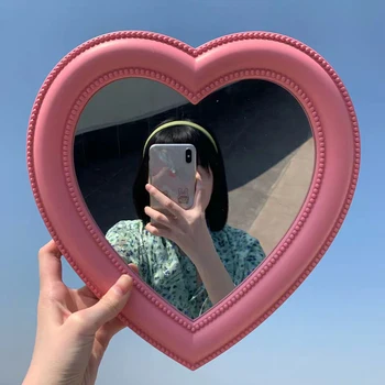 Kórejský Štýl Stene Visí Láska Srdce Zrkadlo Ploche Make-Up Zrkadlo S Dvojakým Použitím, Zrkadlo Na Líčenie Dievča Izba Dekorácie V Tvare Srdca