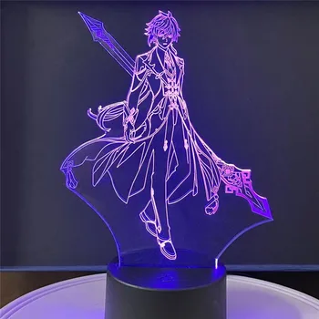 3D Hra Genshin Vplyv na Čítanie Zhongli Xiao Barbara Anime figúrka Nočné Svetlá pre Spálňa Decor Svetlo Nočné Lampy Deti Darček