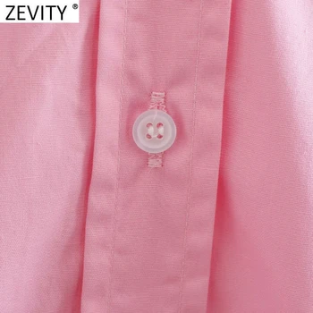 Zevity Ženy, Jednoducho Singel svojim Popelín Ružové Tričko Office Lady Dlhý Rukáv Business Blúzka Roupas Elegantné Blusas Topy LS9288