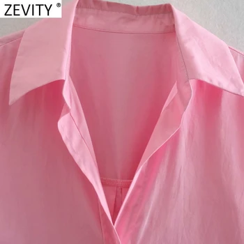 Zevity Ženy, Jednoducho Singel svojim Popelín Ružové Tričko Office Lady Dlhý Rukáv Business Blúzka Roupas Elegantné Blusas Topy LS9288