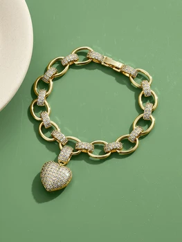 INALIS Ručne Vyrobené Brecelet Pre Ženy Pokovovanie Gold Cubic Zirconia Nastavenie Srdce Tvar Drop Náramok Svetlo Luxusné Módne Šperky