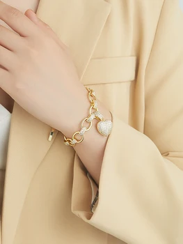 INALIS Ručne Vyrobené Brecelet Pre Ženy Pokovovanie Gold Cubic Zirconia Nastavenie Srdce Tvar Drop Náramok Svetlo Luxusné Módne Šperky