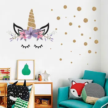 Zlatá bodka jednorožec stenu, nálepky, obývacej izby, spálne dekorácie samolepky na stenu pre deti izbách