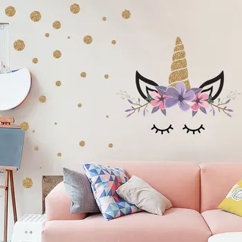 Zlatá bodka jednorožec stenu, nálepky, obývacej izby, spálne dekorácie samolepky na stenu pre deti izbách