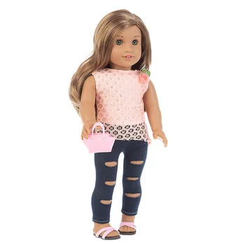 Nové Ružové tričko + vydlabaných Džínsy Pre 18-palcové American Doll Dievča Bábiku Šaty, Doplnky,Darčeky Pre Dieťa Dievča Hračky