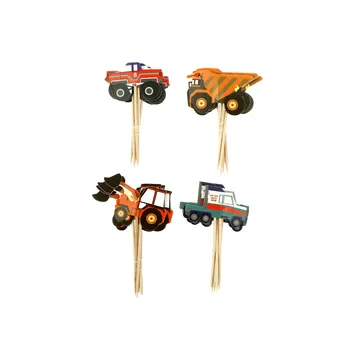 24Pcs Dieťa Chlapec Narodeninovej Party Cartoon Auto Truck Rýpadlá Cupcake Mulčovače Vybrať Svadobnú Tortu Vlajka Dekorácie Dodávky Darček