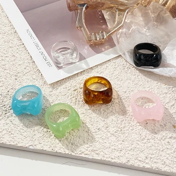 IPARAM 2021 Nové Trendy Bowknot Geometrické Akryl Transparentný Krúžok Módny kórejský Farebné Acetát Živice Ženy, Dievčatá Šperky Krúžok
