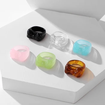 IPARAM 2021 Nové Trendy Bowknot Geometrické Akryl Transparentný Krúžok Módny kórejský Farebné Acetát Živice Ženy, Dievčatá Šperky Krúžok