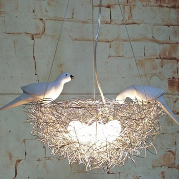 Kreatívne Hliníkový drôt Vtáčie hniezdo Prívesok Svetlá vtáčie vajcia Nordic umenie detskej izby reštaurácia E27 led Prívesok na čítanie