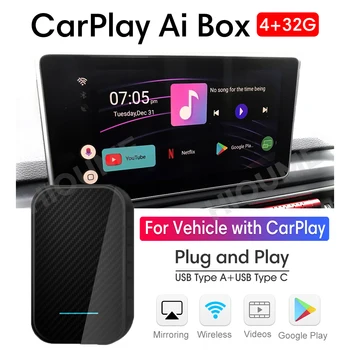 NOVÉ Bezdrôtové Apple CarPlay AI Box 4GB+32GB, Univerzálny Auto Android 9.0 Systém Multimediálny Prehrávač Okno, Zrkadlo Odkaz, Plug and Play