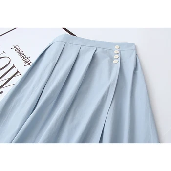 TIGENA Elegantné Bavlna Midi Dlhé Sukne Ženy 2021 Lete kórejský Jednoduché, Bežné Linky Vysoký Pás Strednej dĺžky Modrej Sukne Žena Lady
