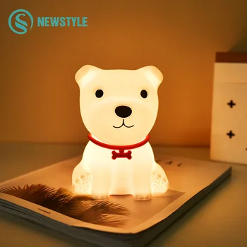 Roztomilý Pes Farebné LED Nočné Svetlo Dotykový Snímač Nabíjania cez USB Silikónové Detská Spálňa Spánku Čítanie Pre Deti Kid Prázdninový Darček