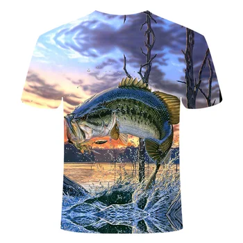 2021 Nové rybárske tričko štýl bežné Digitálne ryby 3D Tlač deti t-shirt chlapcov dievčatá Letné tričko Krátky Rukáv O-krku Topy