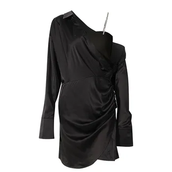 [DEAT] nové letné módy ženy jediný ramenný plné rukávy popruhy camsi top a asymemtrical škvrna šaty dva kusy WR61000L