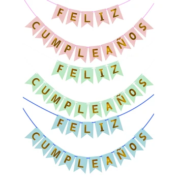 1 Nastavte Španielsky Happy Birthday List Zástavy Multicolor Papiera Vytiahnite Kvet Stene Visí Girlandy Narodeniny Výročie Strany Bunting