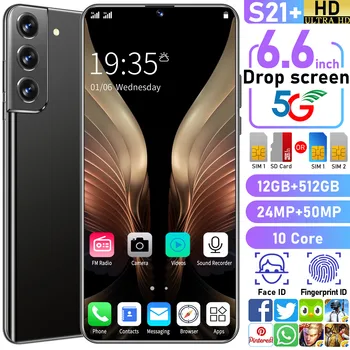 2021 Globálna Verzia S21+ Android 10 HD Smart Telefónu 6.6-Palcový 12 512 gb diskom 24 50MP Fotoaparátu, Full Screen Tvár ID Odomknúť 5G LTE mobilné telefóny