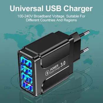 4USB QC3.0 Multi-port Nabíjačku Rýchle Nabíjanie USB Svetlo Sieťovej Nabíjačky NÁS EÚ Zapojte Adaptér Pre Samsung Pre IPhone 12 Xiao 10