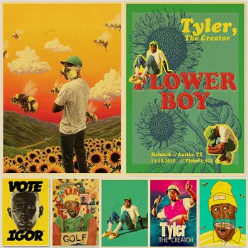 WTQ Plátno na Maľovanie Retro Plagátu Tyler, The Creator Flower Boy Band Music Kryt Hip Hop Rapper Hviezda Wall Art Obraz Domova