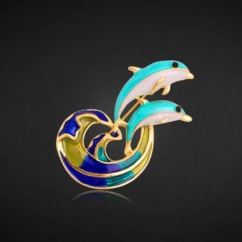 Wuli&baby Smalt Dolphin Ryby Brošňa Pre Ženy Unisex 2-farby, Krásne More Zvierat Strany Bežné Brošňa Pin Dary