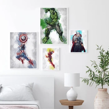 Plátno Marvel Avengers Plagát Kapitán Amerika Iron Man Thor Hulk Plátno Plagát Marvel Superhrdinovia Plagát Akvarel Wall Art