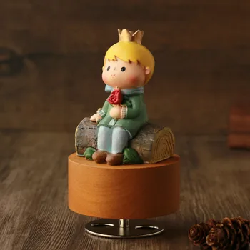 Drevené music box plavidlá retro darček domáce dekorácie s malý princ hodinky s otočným kole základnej WF